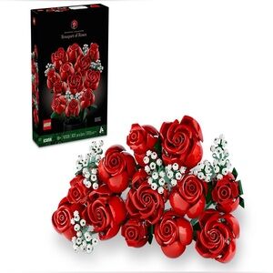 LEGO Red and White Rose Bouquet Set, Icons Bouquet, Build and Display Set